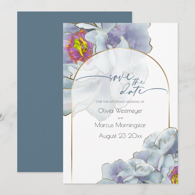 Save the Date | Dusty Blue and Lilac Exotic Floral Invitation (Front/Back)