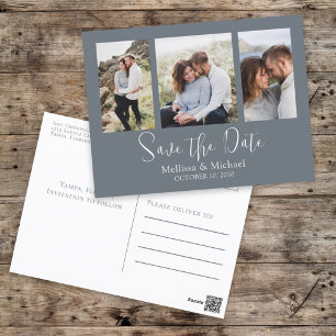 Save the Date Dusty Blue Elegant Wedding Photo Postcard