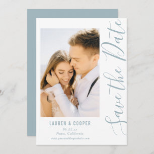 Save The Date Dusty Blue Script Modern Wedding