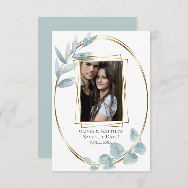 SAVE THE DATE | Dusty Blue Watercolor Eucalyptus Invitation (Front/Back)