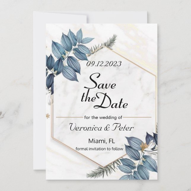 Save the date dusty blue wedding  invitation (Front)