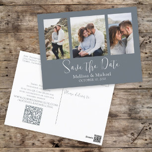 Save the Date Dusty Blue Wedding Photo QR Code Postcard