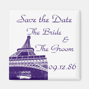 Save the Date Eiffel Tower in Purple Magnet