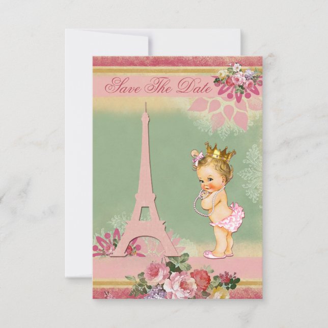 Save The Date Eiffel Tower Princess Baby Shower (Front)