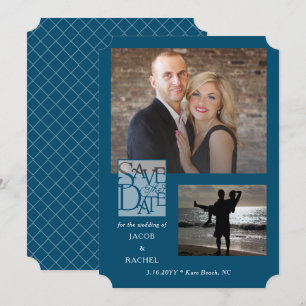 Save the Date Elegant 2-Photo Ocean Blue Wedding