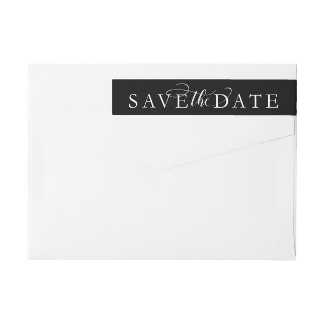 Save the date elegant black and white wrap around label (Back)