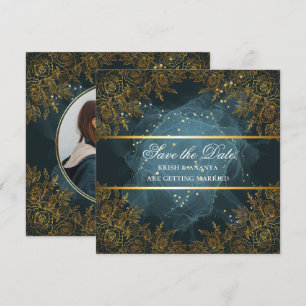 Save the date, Elegant Blue and black Wedding Invitation