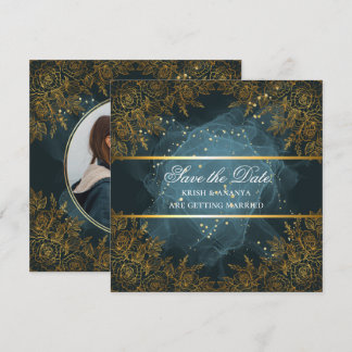 Save the date, Elegant Blue and black Wedding Invitation