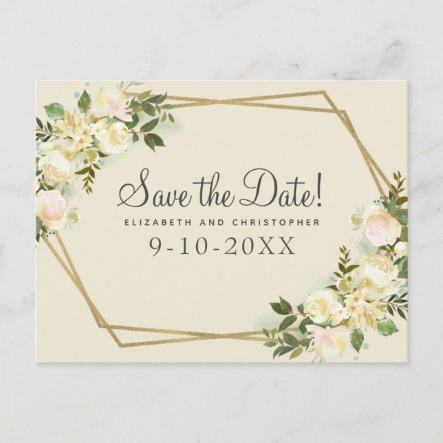 Save The Date Elegant Botanical Weddings Floral Announcement Postcard (Front)