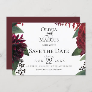 SAVE THE DATE   Elegant Burgundy Marsala Floral Invitation