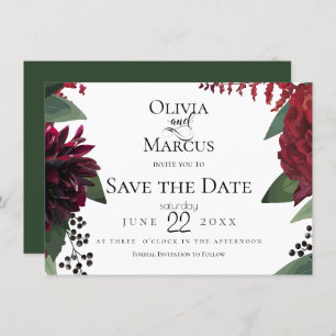 SAVE THE DATE Elegant Burgundy Marsala Floral Invitation