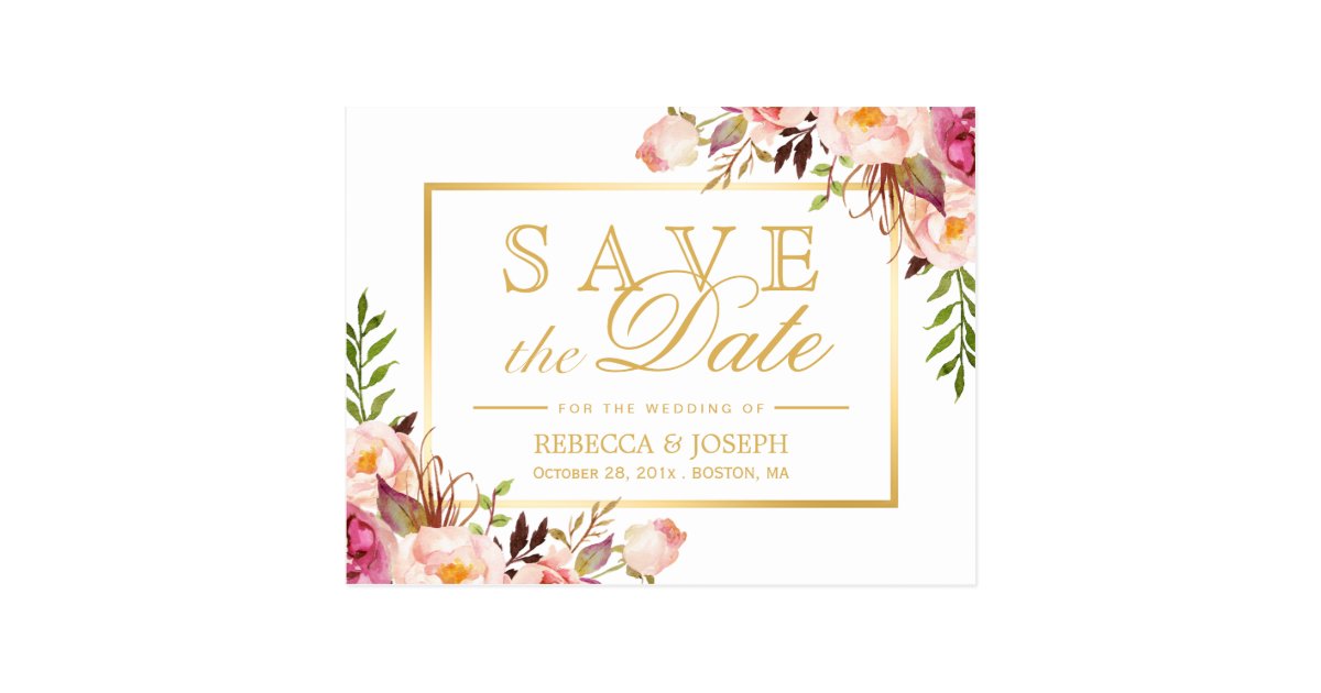 blankets baby ideas Postcard Frame Pink Chic Elegant Save Date Floral Gold the
