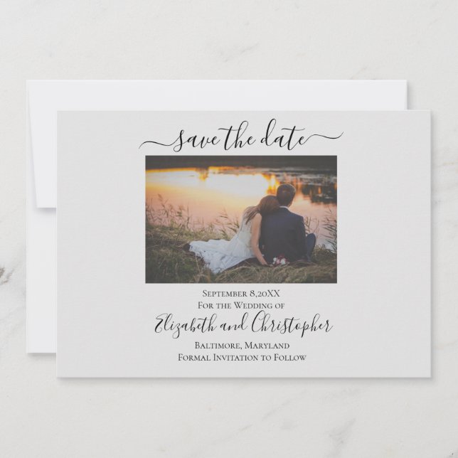 Save The Date Elegant Formal Photo Light Grey  (Front)