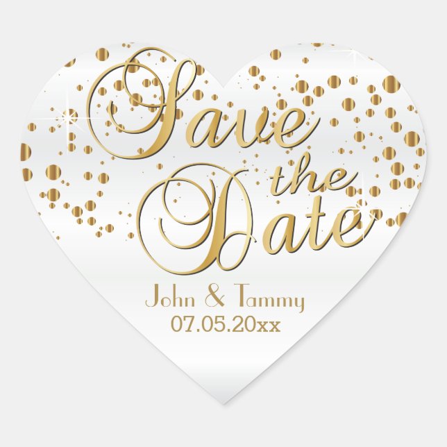 Save the Date | Elegant Gold Confetti Dots Heart Sticker (Front)