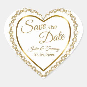 Save the Date   Elegant Gold  Diamonds Heart Sticker