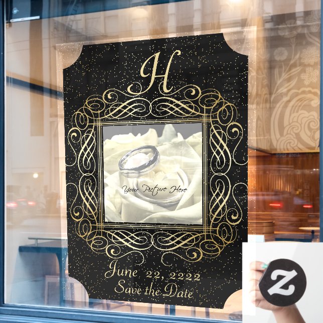 Save the Date Elegant Gold Foil Dots Look Script 2 (Cafe Window)
