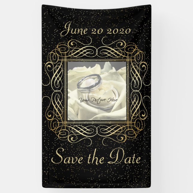 Save the Date Elegant Gold Foil Dots Look Script Banner (Vertical)