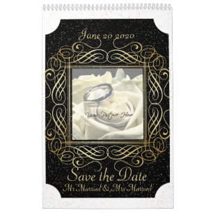 Save the Date Elegant Gold Foil Dots Look Script Calendar