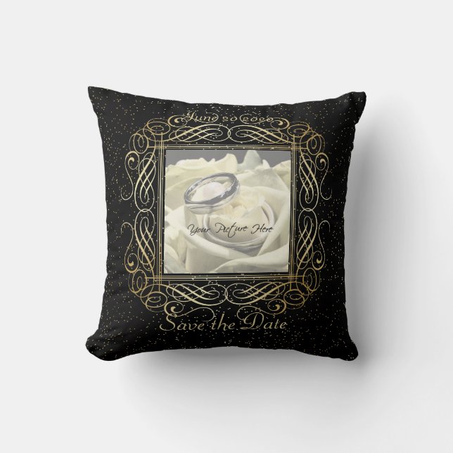 Save the Date Elegant Gold Foil Dots Look Script Cushion (Front)