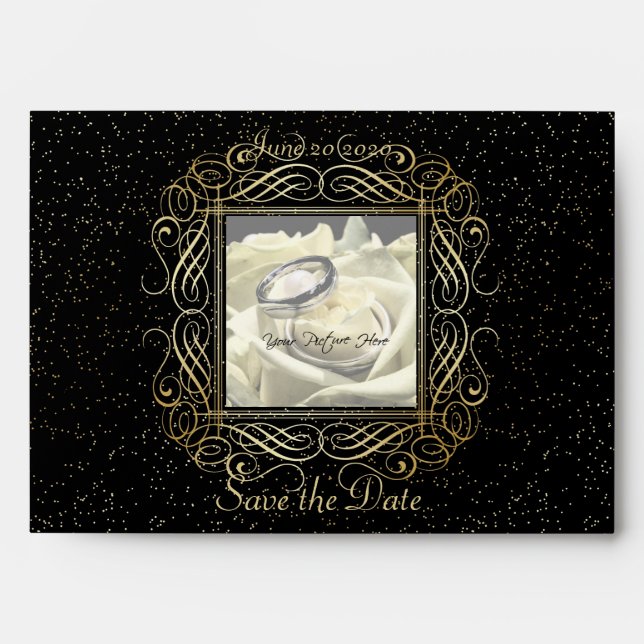 Save the Date Elegant Gold Foil Dots Look Script Envelopes (Front)