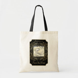 Save the Date Elegant Gold Foil Dots Look Script Tote Bag