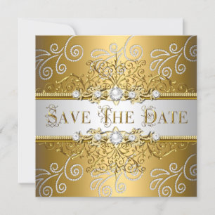 Save The Date Elegant Gold Silver Lace Diamond