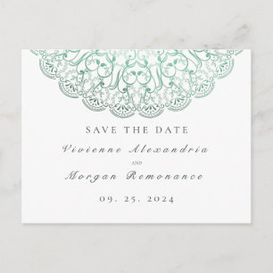 Save the Date elegant green white mandala Postcard