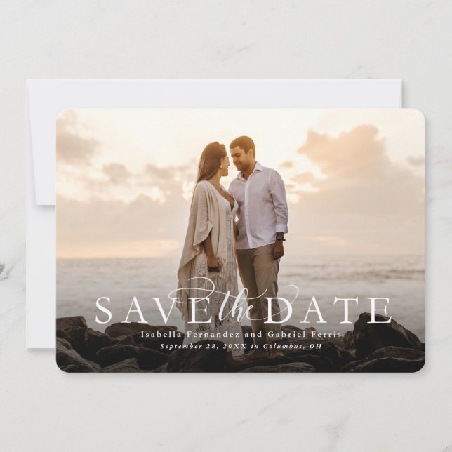 Save the date elegant horizontal photo card (Front)