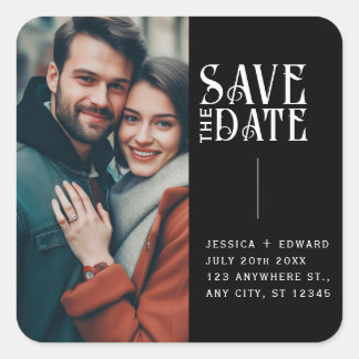 Save The Date Elegant Minimal Modern Script Photo Square Sticker