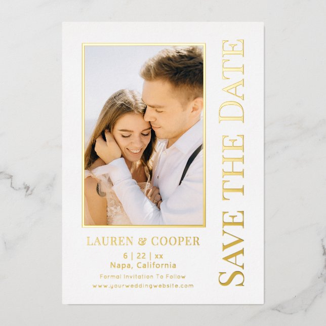 Save The Date Elegant Modern Wedding Gold (Front)
