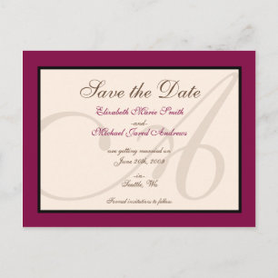 Save the Date Elegant Monogram Maroon Postcard