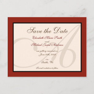 Save the Date Elegant Monogram Red Postcard