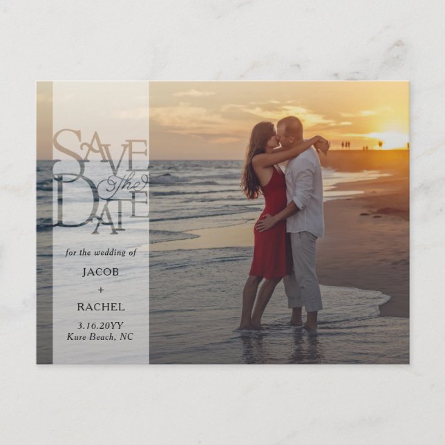 Save the Date Elegant Overlay Banner Photo Wedding Postcard (Front)