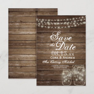 Save the Date Elegant Rustic Mason Jar Lights Invitation