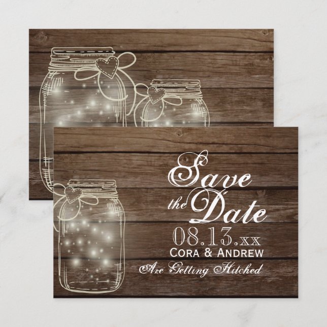 Save the Date - Elegant Rustic Mason Jar Lights Invitation (Front/Back)