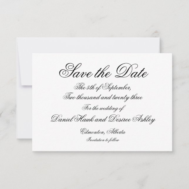 Save the Date Elegant Script - Formal Wording Card (Front)