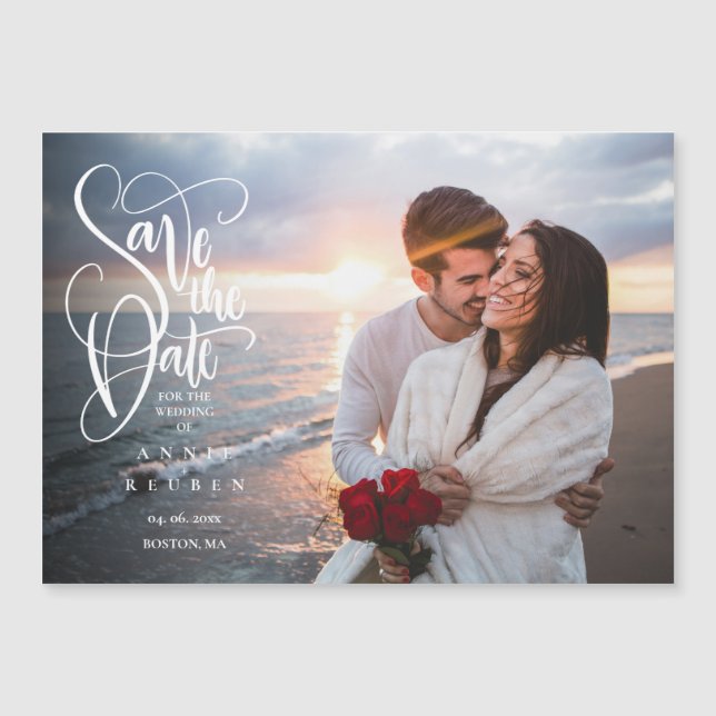 Save the Date Elegant Script Photo Magnetic Invitation (Front)