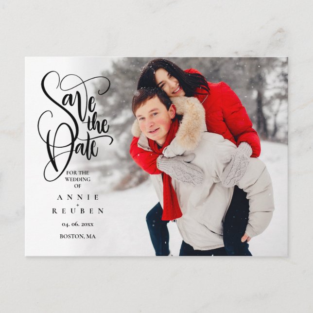 Save the Date Elegant Script Photo Modern Postcard (Front)