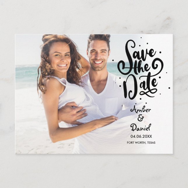 Save the Date Elegant Script Photo Postcard (Front)