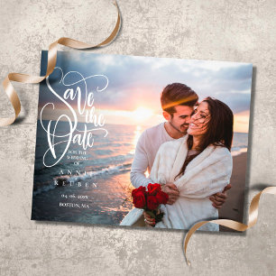 Save the Date Elegant Script Photo Postcard