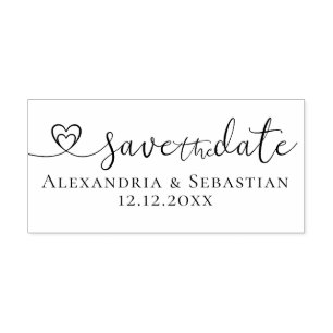 Save The Date Elegant Scroll Heart Text Rubber Stamp