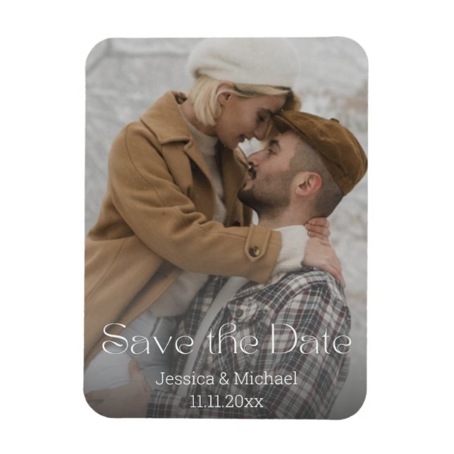 save the date, elegant typography photo wedding magnet (Vertical)