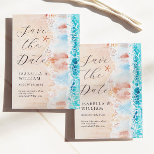 Save The Date Elegant Watercolor Beach Painting