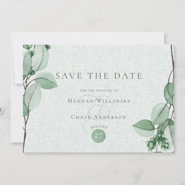 Save the Date  |  Elegant Watercolor Eucalyptus (Front)