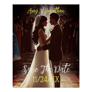 Save The Date Elegant Wedding Engagement Party Poster