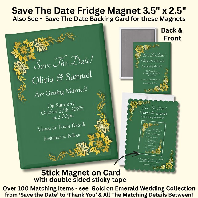 Save The Date - Emerald & Gold 3.5" x 2.5" Fridge Magnet (Creator Uploaded)