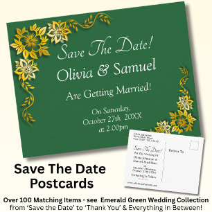 Save The Date - Emerald Green & Gold Announcement Postcard