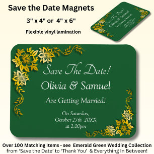 Save The Date - Emerald Green & Gold Magnet