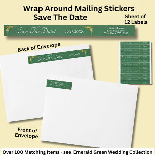 Save The Date, Emerald Green & Gold Wrap Around Label
