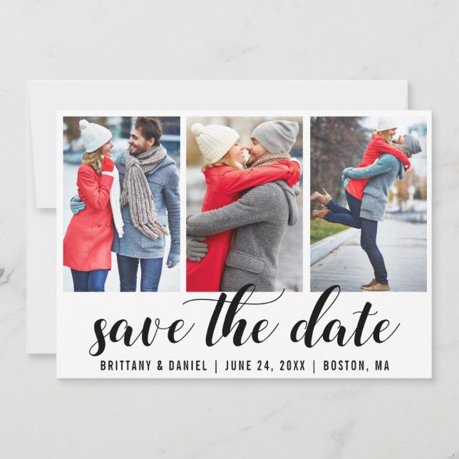 Save The Date Engagement 3 Photo Invitation (Front)